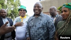 FILE: South African President Cyril Ramaphosa speaks to members of the media after attending the African National Congress (ANC) National Working Committee meeting in Johannesburg, South Africa, Dec. 4, 2022.