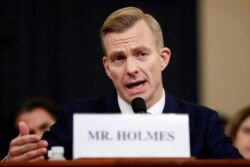 David Holmes, a U.S. diplomat in Ukraine, testifies before the House Intelligence Committee on Capitol Hill in Washington, Nov. 21, 2019.