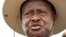 FILE - Uganda's President Yoweri Museveni talks to reporters in Rushere, Kiruhura district, west of Kampala, Feb. 18, 2011. 