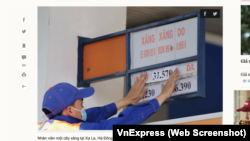 Giá xăng được thay đổi tại một cây xăng ở Việt Nam vào chiều 1/6/2022. Ảnh chụp màn hình từ trang tin vnexpress.net