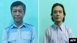 This combination photo created on June 3, 2022 shows undated handout photographs released by Myanmar's Military Information Team, of democracy activist Kyaw Min Yu, (L) and former lawmaker Maung Kyaw, who also goes by the name Phyo Zeya Thaw. 