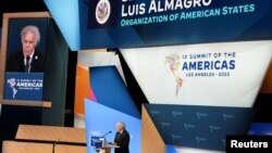 El secretario general de la OEA, Luis Almagro, habla durante la Segunda Sesión Plenaria de Líderes durante la Novena Cumbre de las Américas en Los Ángeles, California, el 10 de junio de 2022.