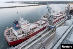 FILE - Unity N, a cargo carrying over 71,000 tons of Ukrainian corn, is moored after loading in the Romanian Black Sea port of Constanta, Romania, April 28, 2022. (Inquam Photos/Daniel Stoenciu via Reuters)