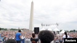 Trevon Bosley, a board member for March For Our Lives, speaks during the March, one of a series of nationwide protests against gun violence, on the National Mall in Washington, June 11, 2022.