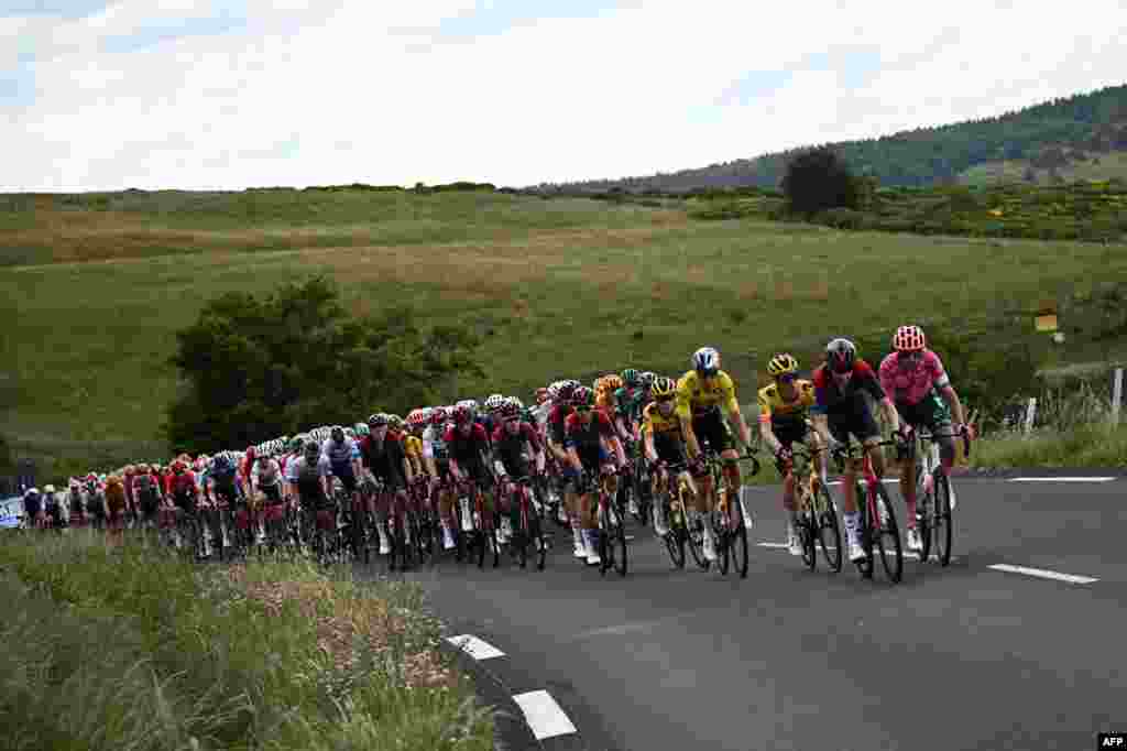 The pack rides during the second stage of the 74th edition of the Criterium du Dauphine cycling race, 170 km between Saint-Peray and Brives-Charensac, France.