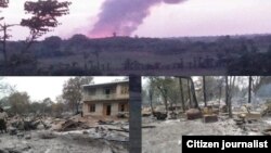 ဝက်လက်နဲ့ကန့်ဘလူမြို့နယ်တွေမှာ ရွာလုံးကျွတ်နီးပါး မီးရှို့ခံထားရတဲ့မြင်ကွင်း။ (ဇွန် ၁၀၊ ၂၀၂၂)
