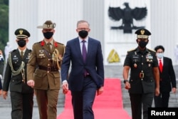 Australian Prime Minister Anthony Albanese leaves after laying a wreath at the Kalibata Heroes Cemetery complex during his visit in Jakarta, Indonesia, June 6, 2022.