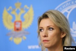 Spokeswoman of the Russian Foreign Ministry Maria Zakharova attends a news briefing in Moscow, Oct. 6, 2015.