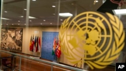 FILE - The Security Council stakeout area is closed off to the media during the 75th session of the United Nations General Assembly, at U.N. headquarters, Sept. 23, 2020. The U.S. and its allies have clashed with Russia and China over the usefulness of U.N. sanctions.