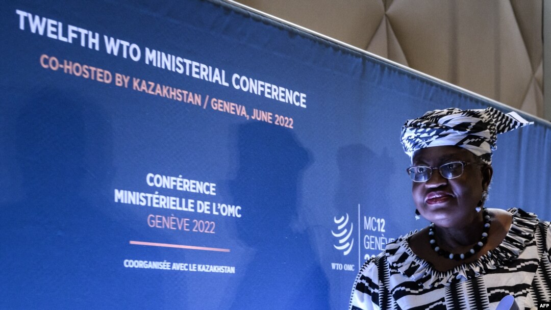 World Trade Organization director-general Ngozi Okonjo-Iweala leaves a press conference at the start of a four-day WTO Ministerial Conference in Geneva on June 12, 2022.