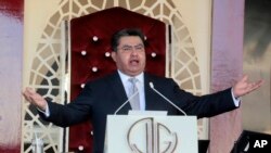 FILE - Naasón Joaquín García leads a service at his church, La Luz del Mundo, in Guadalajara, Mexico on Aug. 9, 2018. On June 8, 2022, Garcia was sentenced to 16 years and eight months in a California prison for sexually abusing three girls.