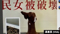 香港中文大學”尋找民女”活動主辦方，6月2日晚在社交網站帖上迷你”民女”模型被破壞的照片，活動亦提早在當晚結束。(美國之音 湯惠芸)