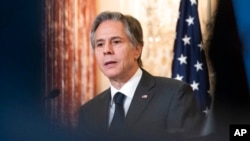 FILE - Secretary of State Antony Blinken speaks at the State Department, June 2, 2022. The United States has announced sanctions on two Bosnian officials.
