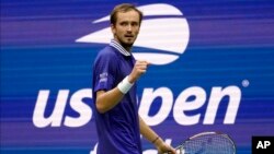 Russia's Daniil Medvedev, shown here during the men's singles final of the 2021 U.S. Open tennis championships, will be able to defend his title as Russian and Belarusian players will be allowed to compete in the tournament. 