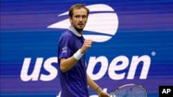 Russia's Daniil Medvedev, shown here during the men's singles final of the U.S. Open tennis championships, will be able to defend his title as Russian and Belarusian players will be allowed to compete in the tournament. 