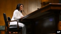 Former Representative Tulsi Gabbard, President Donald Trump's choice to be the Director of National Intelligence, appears before the Senate Intelligence Committee for her confirmation hearing on Capitol Hill in Washington, Jan. 30, 2025.