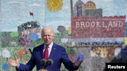 President Joe Biden speaks during a visit to Brookland Middle School to promote coronavirus disease (COVID-19) protection measures in Washington, Sept. 10, 2021.