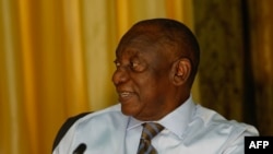 South African President Cyril Ramaphosa reacts during a cabinet meeting at the Sefako Makgatho Presidential Guest House in Pretoria on Jan. 29, 2025. 