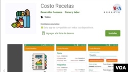 Imagen tomada de la app Costo Recetas, que calcula costos y ganancias de comida.