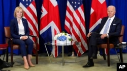 British Prime Minister Liz Truss and U.S. President Joe Biden hold a bilateral meeting during the 77th U.N. General Assembly at U.N. headquarters in New York, Sept. 21, 2022.