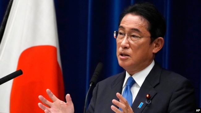 FILE - Japan's Prime Minister Fumio Kishida speaks during a news conference at the prime minister's official residence in Tokyo, Aug. 31, 2022.