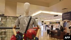 Qatar 2022 FIFA World Cup merchandise is seen in a shop in Qatar's capital Doha on Sept. 13, 2022.