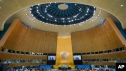20일 미국 뉴욕 유엔본부에서 제77차 유엔총회 일반토의가 시작된 가운데 안토니우 구테흐스 사무총장이 연설하고 있다. 