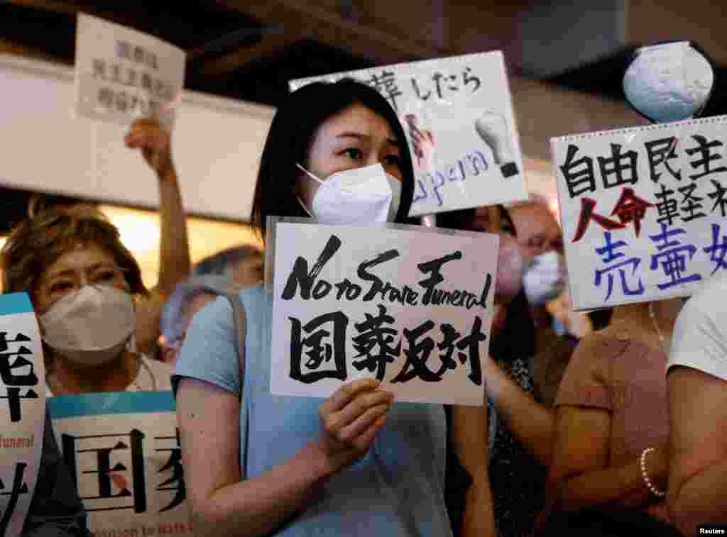 Protesters attend a rally against Japan&#39;s state funeral for former Prime Minister Shinzo Abe that will be held next Tuesday in Tokyo2.