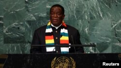 FILE: President of Zimbabwe Emmerson Dambudzo Mnangagwa addresses the 77th Session of the United Nations General Assembly at U.N. Headquarters in New York City. Taken September 22, 2022.