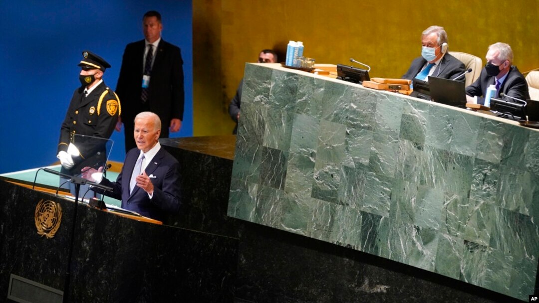 President Joe Biden addresses the 77th session of the U.N. General Assembly, Sept. 21, 2022, at U.N. headquarters in New York. 