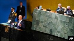 President Joe Biden addresses the 77th session of the U.N. General Assembly, Sept. 21, 2022, at U.N. headquarters in New York. 