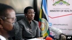 Permanent Secretary of Uganda's Ministry of Health Diana Atwine confirms a case of Ebola in the country, at a press conference in Kampala, Uganda, Sept. 20, 2022. 