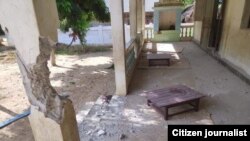 လေကြောင်း တိုက်ခိုက်မှုအပြီး မြင်ရသည့် လက်ယက်ကုန်းရွာ စာသင်ကျောင်းတခု။ (Photo: Citizen Journalist)