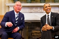 FILE - President Barack Obama meets with Britain's Prince Charles, the Oval Office of the White House in Washington, March 19, 2015.
