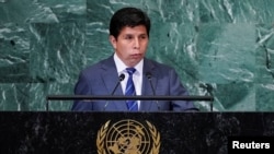 El presidente de Perú, Pedro Castillo, se dirige al 77° período de sesiones de la Asamblea General de las Naciones Unidas, el 20 de septiembre de 2022. REUTERS/Eduardo Muñoz