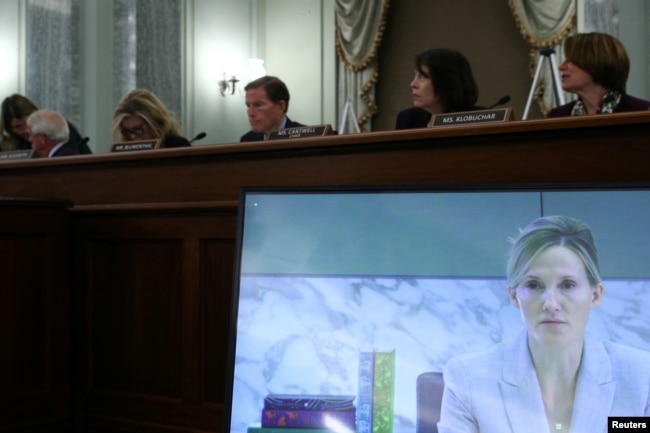 Facebook executive Antigone Davis testifies before Congress about Instagram's impact on mental health, on Capitol Hill in Washington, Sept. 30, 2021.