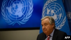 FILE - U.N. Secretary-General Antonio Guterres speaks at a press conference at U.N. headquarters in New York, Aug. 3, 2022.