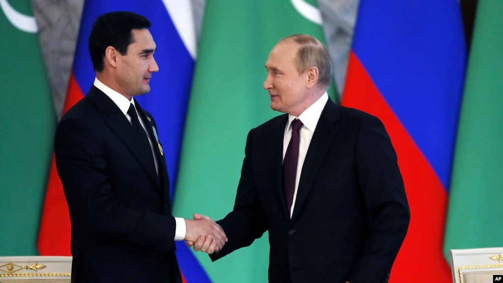 俄罗斯总统普京在莫斯科会见土库曼斯坦总统（2022年6月10日）(photo:VOA)