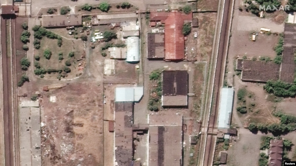 Спутниковое изображение колонии в Еленовке, Донецкая область, за два дня до ракетного удара, 27 июля 2022 года