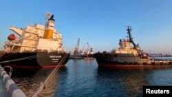 The Panama-flagged bulk carrier Navi-star is seen in the sea port in Odesa after restarting grain export, amid Russia's attack on Ukraine, Ukraine, Aug. 5, 2022. (Press service of the Ministry of Infrastructure of Ukraine/Handout via Reuters)