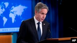 Secretary of State Antony Blinken speaks at a news conference at the State Department in Washington, July 27, 2022. The Biden administration has offered a deal to Russia aimed at bringing home WNBA star Brittney Griner and another jailed American, Paul Whelan.
