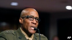 FILE: Then-Lt. Gen. Michael Langley speaks during a Senate Armed Services hearing to examine the nominations at the Capitol Hill, Washington. 7.21.2022