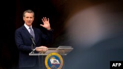 FILE - California Governor Gavin Newsom speaks during a news conference in San Francisco, California, May 27, 2022. Newsom is one of several Democrats mentioned as possible candidates for U.S. president in 2024.