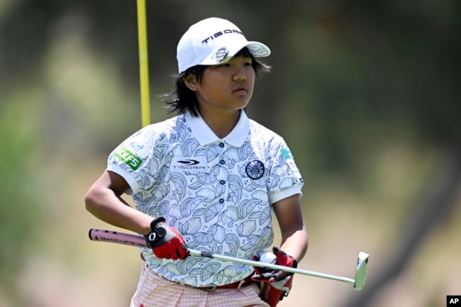 Miroku Suto of Japan plays during the final round at the Junior World Championships golf tournament held at Singing Hills Golf Resort on Thursday, July 14, 2022, in El Cajon, Calif. (AP Photo/Denis Poroy)