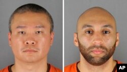 Esta combinación de fotos proporcionada por la oficina del alguacil del condado de Hennepin en Minnesota muestra a Tou Thao, a la izquierda, y J. Alexander Kueng, condenados en el caso por la muerte del afroestadounidense George Folyd en mayoo de 2020.