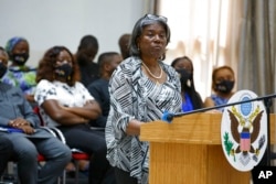 文件-美国驻联合国大使琳达·托马斯-格林菲尔德于 2022 年 8 月 5 日在阿克拉的加纳大学发表讲话。