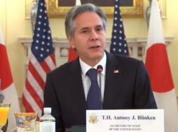 美国国务卿布林肯(Antony Blinken)7月29日出席“美日经济政策磋商委员会”的首次部长级会议（照片来源：视频截图）