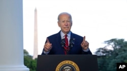President Joe Biden speaks from the Blue Room Balcony of the White House, Aug. 1, 2022.