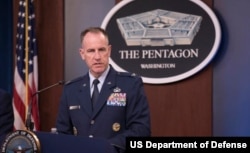 In this file photo, then-Col. Patrick S. Ryder, spokesman for the U.S. Air Force, speaks with reporters at the Pentagon in Washington, Sept. 19, 2019. Ryder, now a brigadier general, serves as the Pentagon press secretary. (Petty Officer 2nd Class James K. Lee)