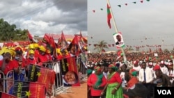 Bandeiras dos partidos são vistas nesta colagem de fotos de comícios do MPLA e da UNITA, meio a campanha eleitoral para as eleições de 24 de Agosto 2022